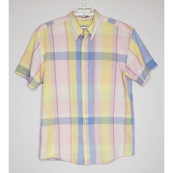 Orvis Mens Shirt Large S/S Pastel Multicolor Check Cotton Collared Button Down - Picture 1 of 6